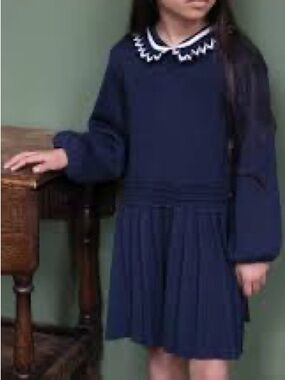 Tartine et Chocolat Navy Dress with White Scalloped Collar